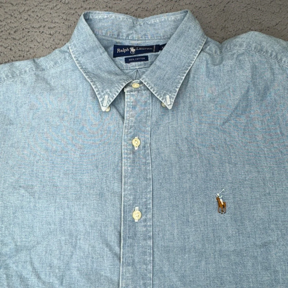 Polo Ralph Lauren Chambray Shirt Mens XXL Blue Button Down Denim Pony Preppy